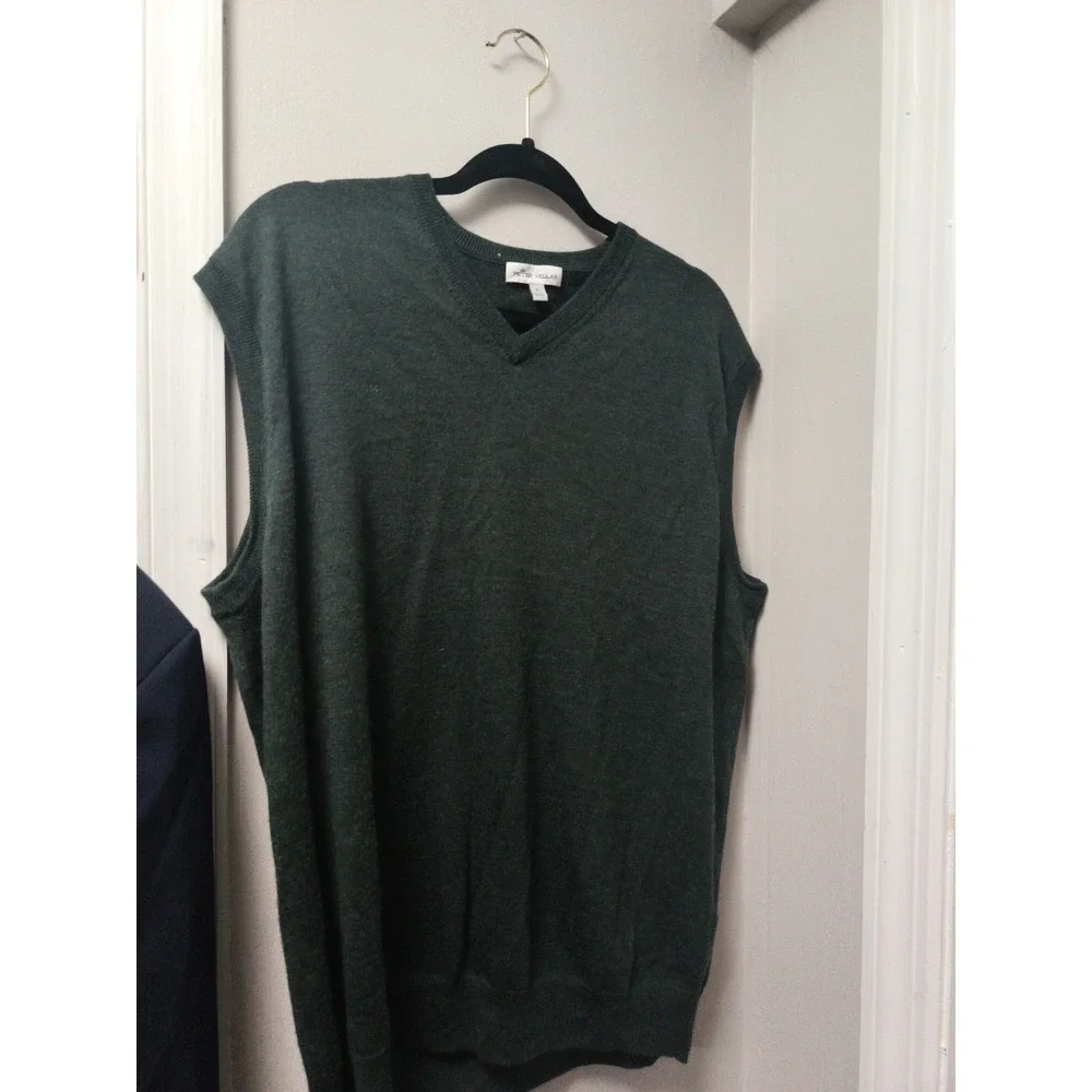Peter Millar Vest Men's Large Green V-Neck Merino Wool Pullover